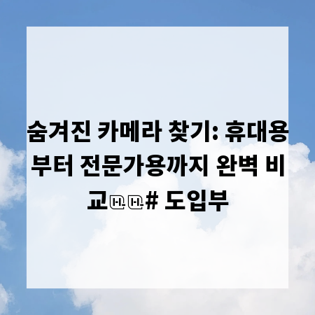 숨겨진 카메라 찾기: 휴대용부터 전문가용까지 완벽 비교

# 도입부
