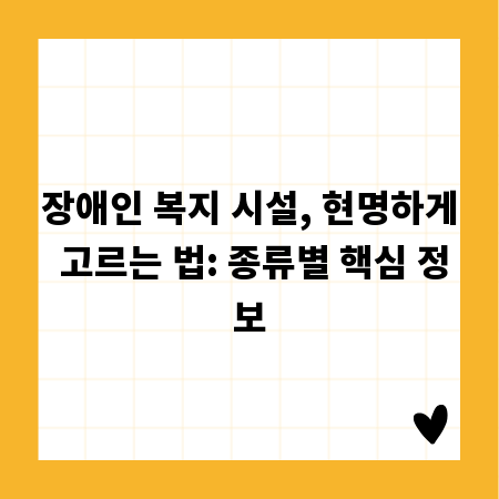 장애인 복지 시설, 현명하게 고르는 법: 종류별 핵심 정보