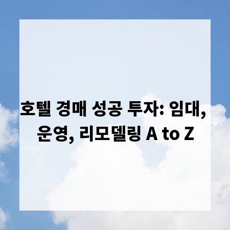 호텔 경매 성공 투자: 임대, 운영, 리모델링 A to Z