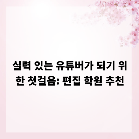실력 있는 유튜버가 되기 위한 첫걸음: 편집 학원 추천