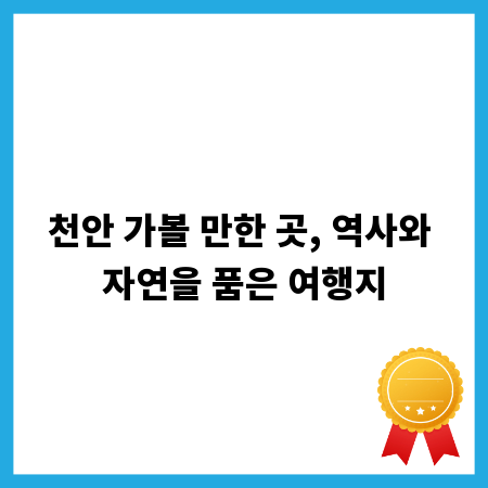 천안 가볼 만한 곳, 역사와 자연을 품은 여행지