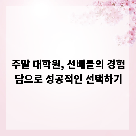 주말 대학원, 선배들의 경험담으로 성공적인 선택하기