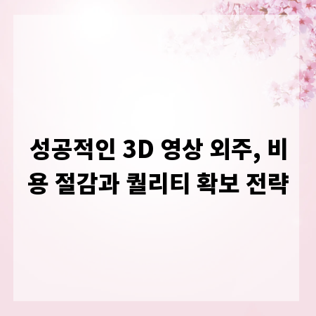 성공적인 3D 영상 외주, 비용 절감과 퀄리티 확보 전략