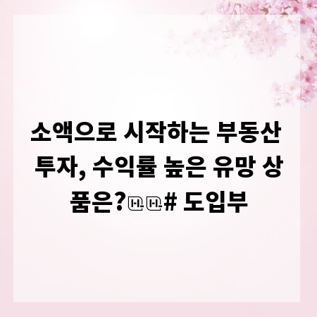 소액으로 시작하는 부동산 투자, 수익률 높은 유망 상품은?
# 도입부