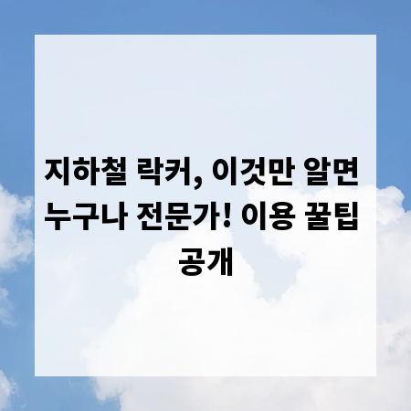 지하철 락커, 이것만 알면 누구나 전문가! 이용 꿀팁 공개