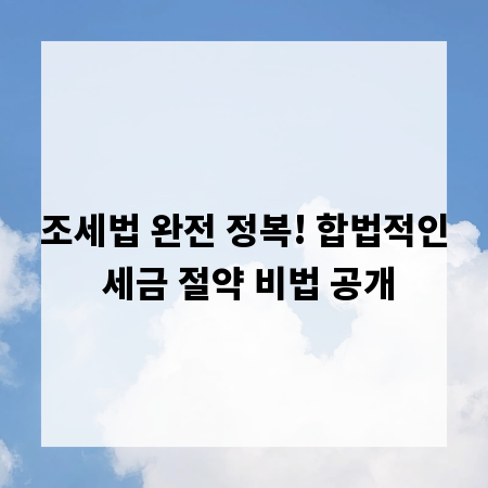 조세법 완전 정복! 합법적인 세금 절약 비법 공개