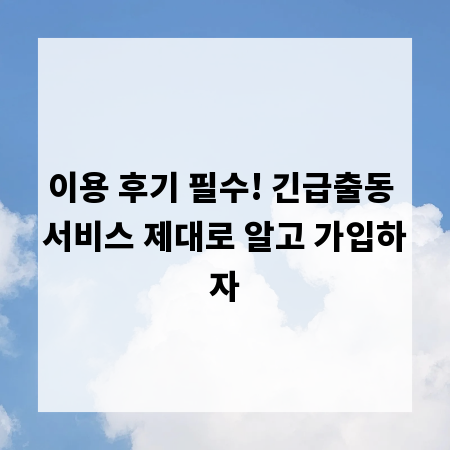 이용 후기 필수! 긴급출동 서비스 제대로 알고 가입하자