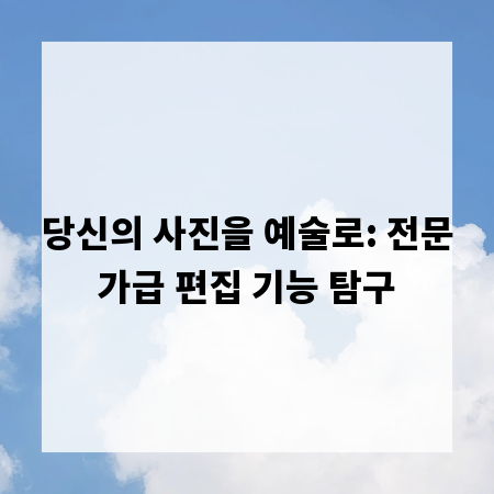 당신의 사진을 예술로: 전문가급 편집 기능 탐구