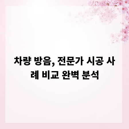 차량 방음, 전문가 시공 사례 비교 완벽 분석