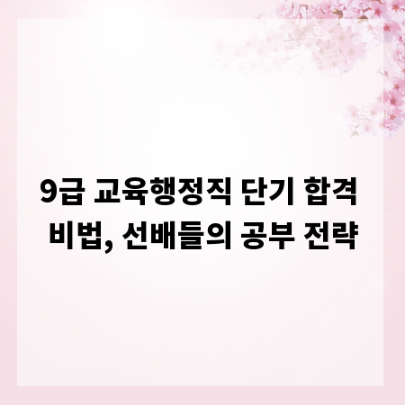 9급 교육행정직 단기 합격 비법, 선배들의 공부 전략