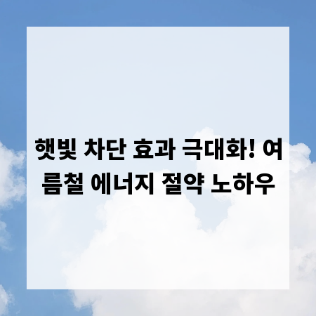 햇빛 차단 효과 극대화! 여름철 에너지 절약 노하우