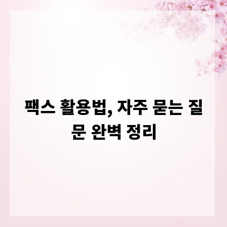 팩스 활용법, 자주 묻는 질문 완벽 정리