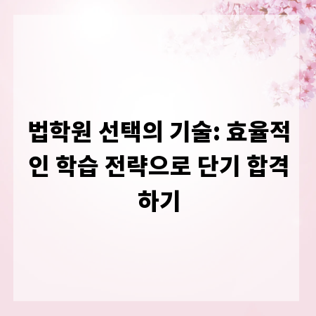 법학원 선택의 기술: 효율적인 학습 전략으로 단기 합격하기