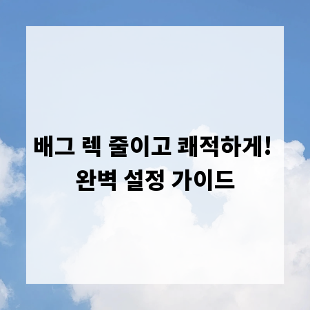 배그 렉 줄이고 쾌적하게! 완벽 설정 가이드