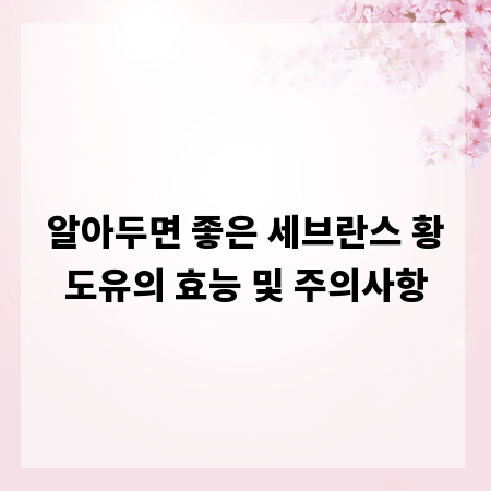 알아두면 좋은 세브란스 황도유의 효능 및 주의사항
