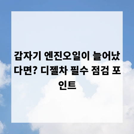갑자기 엔진오일이 늘어났다면? 디젤차 필수 점검 포인트