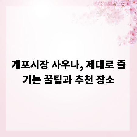 개포시장 사우나, 제대로 즐기는 꿀팁과 추천 장소