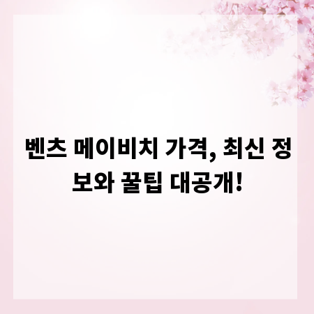 벤츠 메이비치 가격, 최신 정보와 꿀팁 대공개!