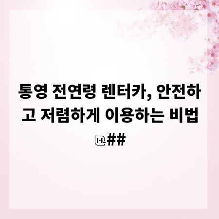 통영 전연령 렌터카, 안전하고 저렴하게 이용하는 비법
##