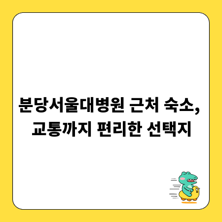 분당서울대병원 근처 숙소, 교통까지 편리한 선택지