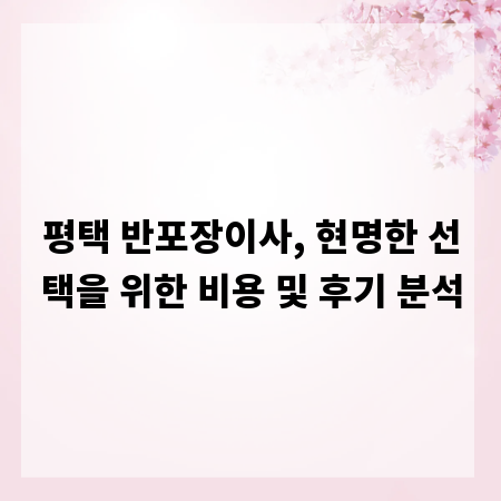 평택 반포장이사, 현명한 선택을 위한 비용 및 후기 분석