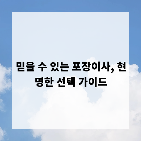믿을 수 있는 포장이사, 현명한 선택 가이드