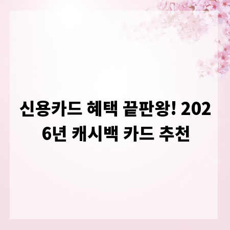 신용카드 혜택 끝판왕! 2026년 캐시백 카드 추천